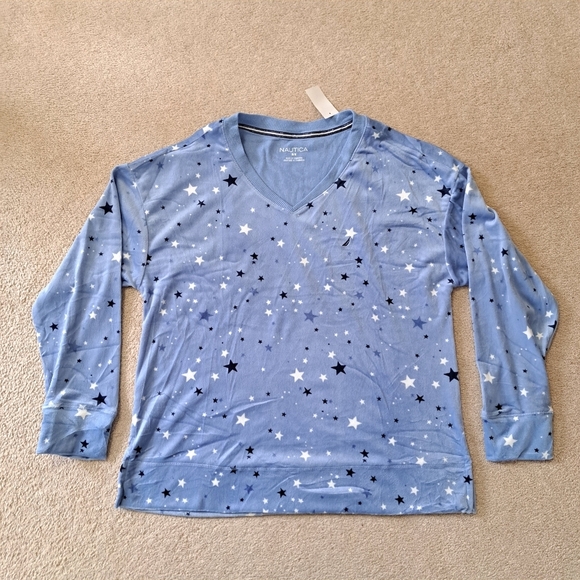 Nautica 2 Piece PJ Set Womens Medium Blue Stars Print Fleece Loungewear Set NWOT - Picture 6 of 16